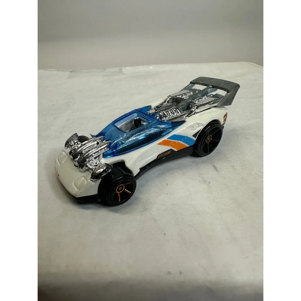 Hot Wheels Flathead Fury White‎ Blue Orange Race Car Toy Diecast Metal
